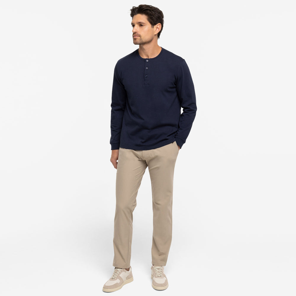 Ash & Erie True Navy Long Sleeve Pima Cotton Henley for Short Men   Long Sleeve Henley