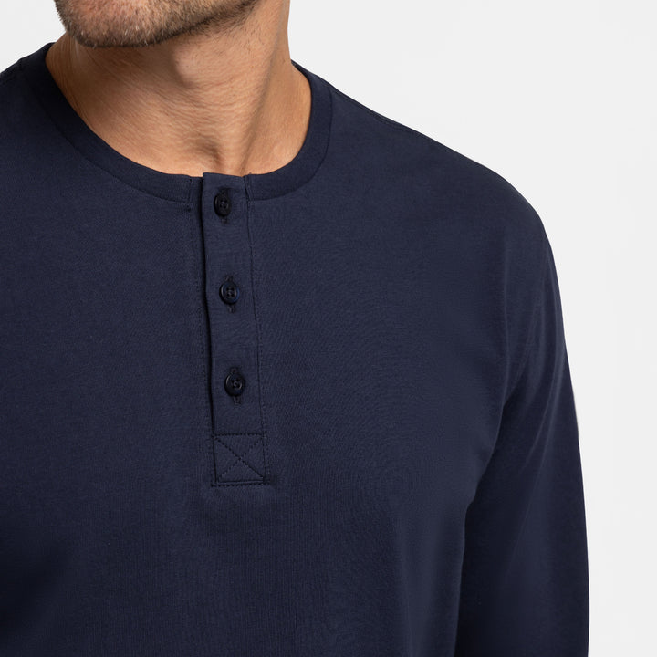 Ash & Erie True Navy Long Sleeve Pima Cotton Henley for Short Men   Long Sleeve Henley