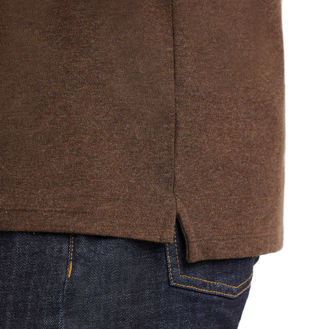 Buy Heather Mocha Pique Long Sleeve Polo Shirt for Short Men | Ash & Erie   Long Sleeve Polos