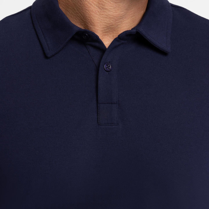 Buy Navy Pique Long Sleeve Polo Shirt for Short Men | Ash & Erie   Long Sleeve Polos