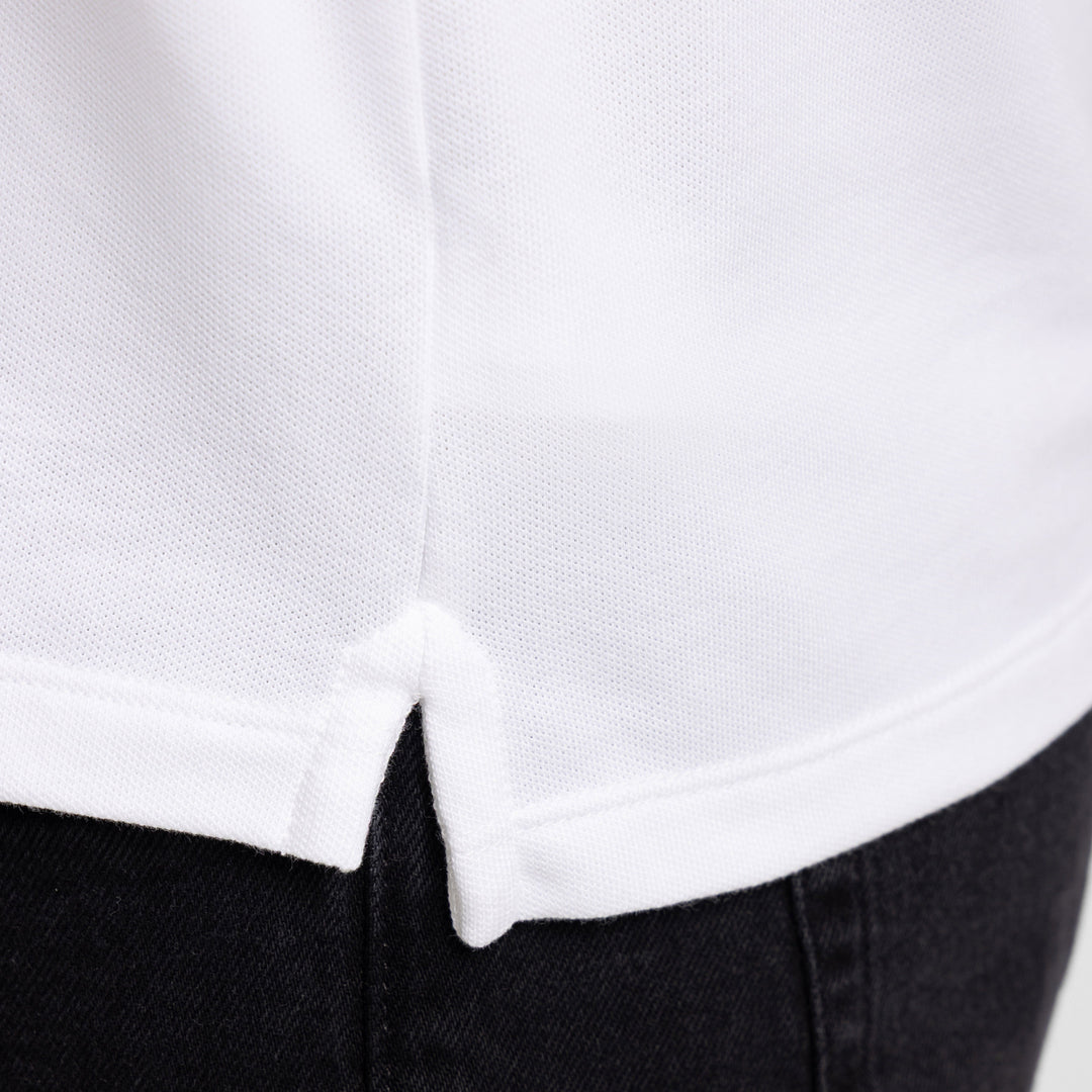 Buy White Pique Long Sleeve Polo Shirt for Short Men | Ash & Erie   Long Sleeve Polos