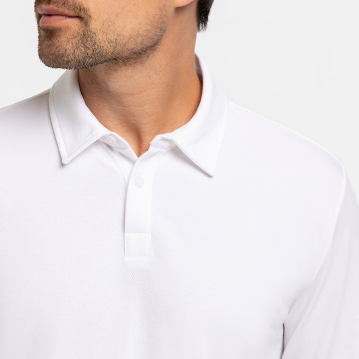 Buy White Pique Long Sleeve Polo Shirt for Short Men | Ash & Erie   Long Sleeve Polos