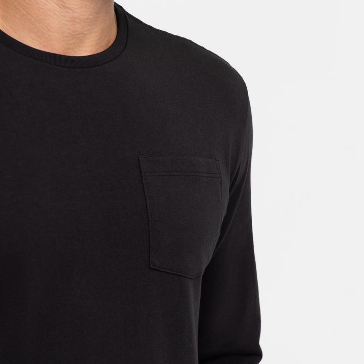 Ash & Erie Black Long Sleeve Pima Cotton Crew Neck Tee for Short Men   Long Sleeve Premium Tee