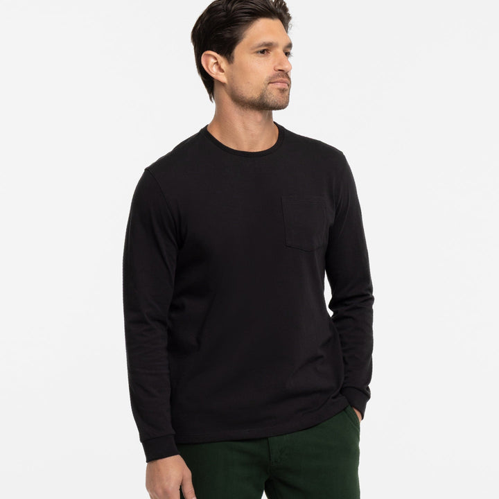 Ash & Erie Black Long Sleeve Pima Cotton Crew Neck Tee for Short Men   Long Sleeve Premium Tee