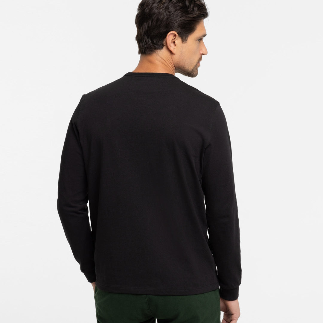 Ash & Erie Black Long Sleeve Pima Cotton Crew Neck Tee for Short Men   Long Sleeve Premium Tee