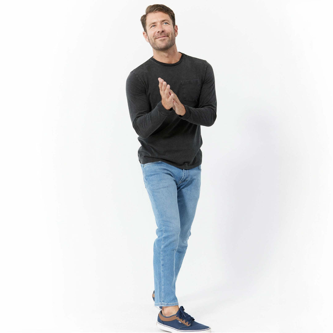 Ash & Erie Black Long Sleeve Pima Cotton Crew Neck Tee for Short Men   Long Sleeve Premium Tee