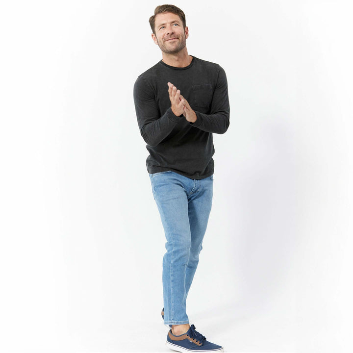 Ash & Erie Black Long Sleeve Pima Cotton Crew Neck Tee for Short Men   Long Sleeve Premium Tee