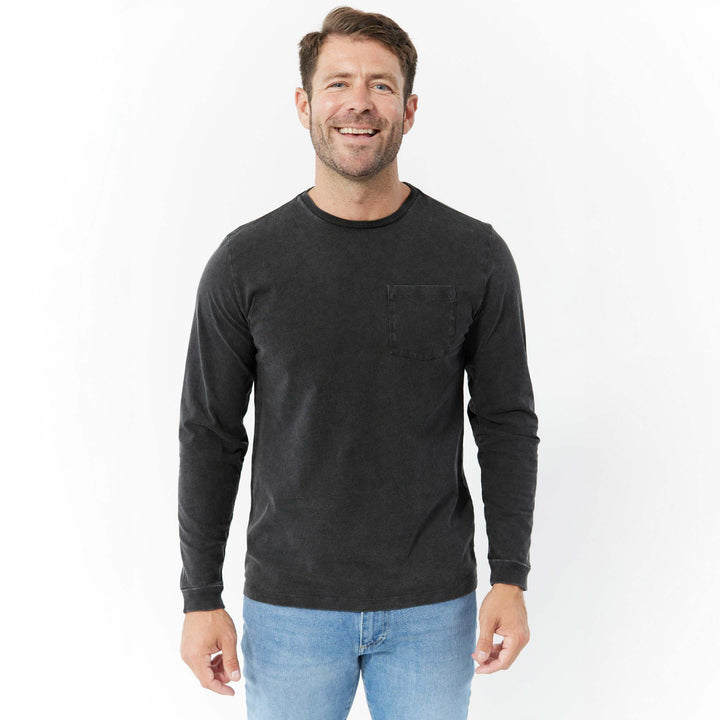Ash & Erie Black Long Sleeve Pima Cotton Crew Neck Tee for Short Men   Long Sleeve Premium Tee