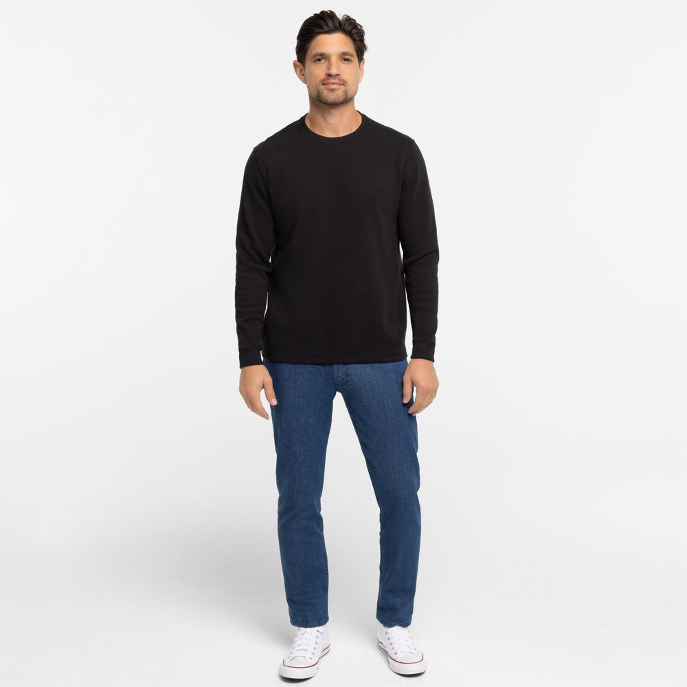 Ash & Erie Black Waffle Long Sleeve Crew Neck Tee for Short Men   Long Sleeve Premium Tee