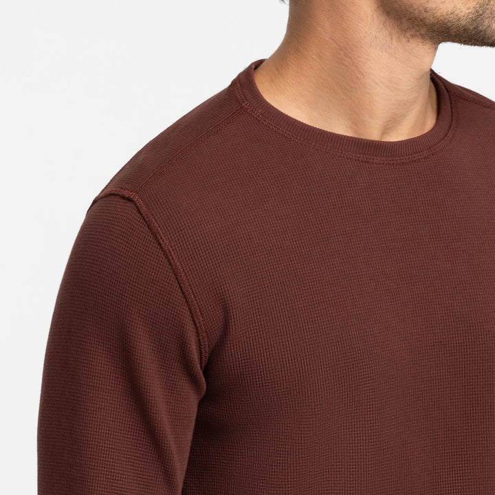 Ash & Erie Burgundy Waffle Long Sleeve Crew Neck Tee for Short Men   Long Sleeve Premium Tee