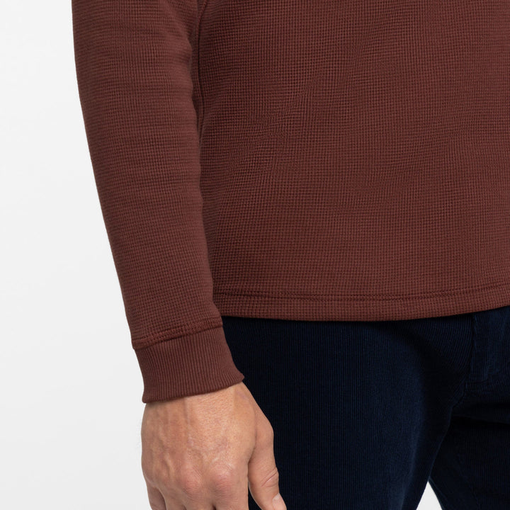 Ash & Erie Burgundy Waffle Long Sleeve Crew Neck Tee for Short Men   Long Sleeve Premium Tee