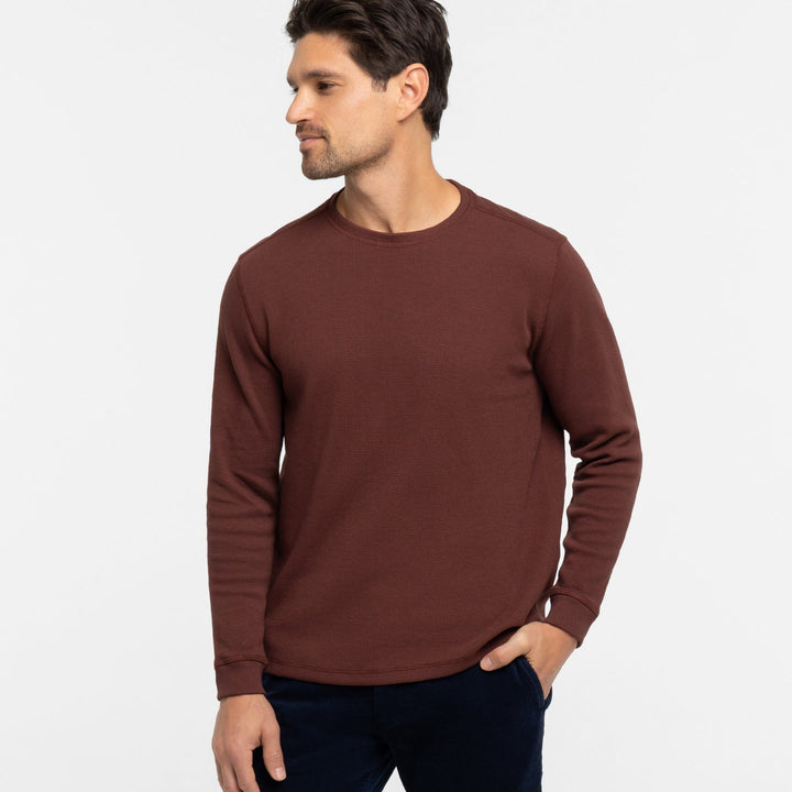 Ash & Erie Burgundy Waffle Long Sleeve Crew Neck Tee for Short Men   Long Sleeve Premium Tee