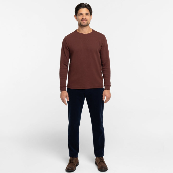 Ash & Erie Burgundy Waffle Long Sleeve Crew Neck Tee for Short Men   Long Sleeve Premium Tee