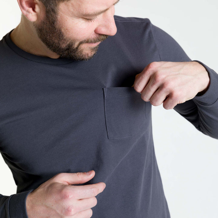 Ash & Erie Charcoal Long Sleeve Pima Cotton Crew Neck Tee for Short Men   Long Sleeve Premium Tee