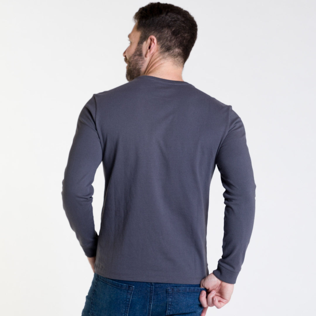 Ash & Erie Charcoal Long Sleeve Pima Cotton Crew Neck Tee for Short Men   Long Sleeve Premium Tee