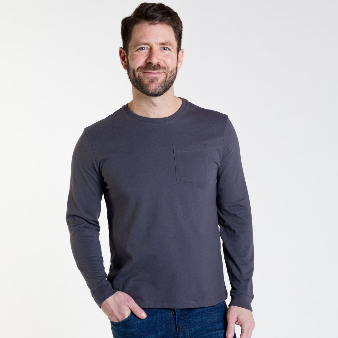 Ash & Erie Charcoal Long Sleeve Pima Cotton Crew Neck Tee for Short Men   Long Sleeve Premium Tee