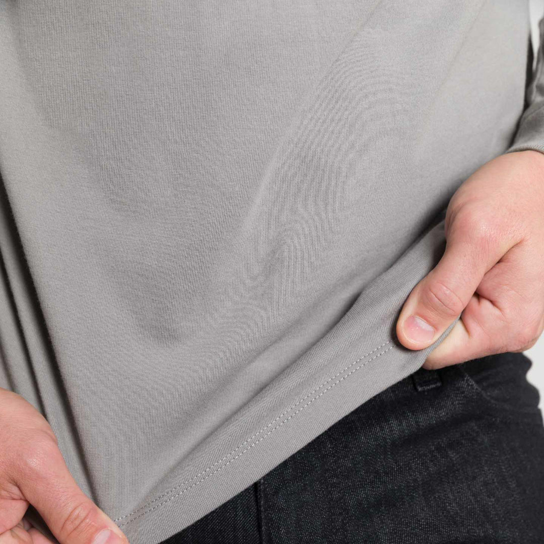 Ash & Erie Light Grey Long Sleeve Pima Cotton Crew Neck Tee for Short Men   Long Sleeve Premium Tee