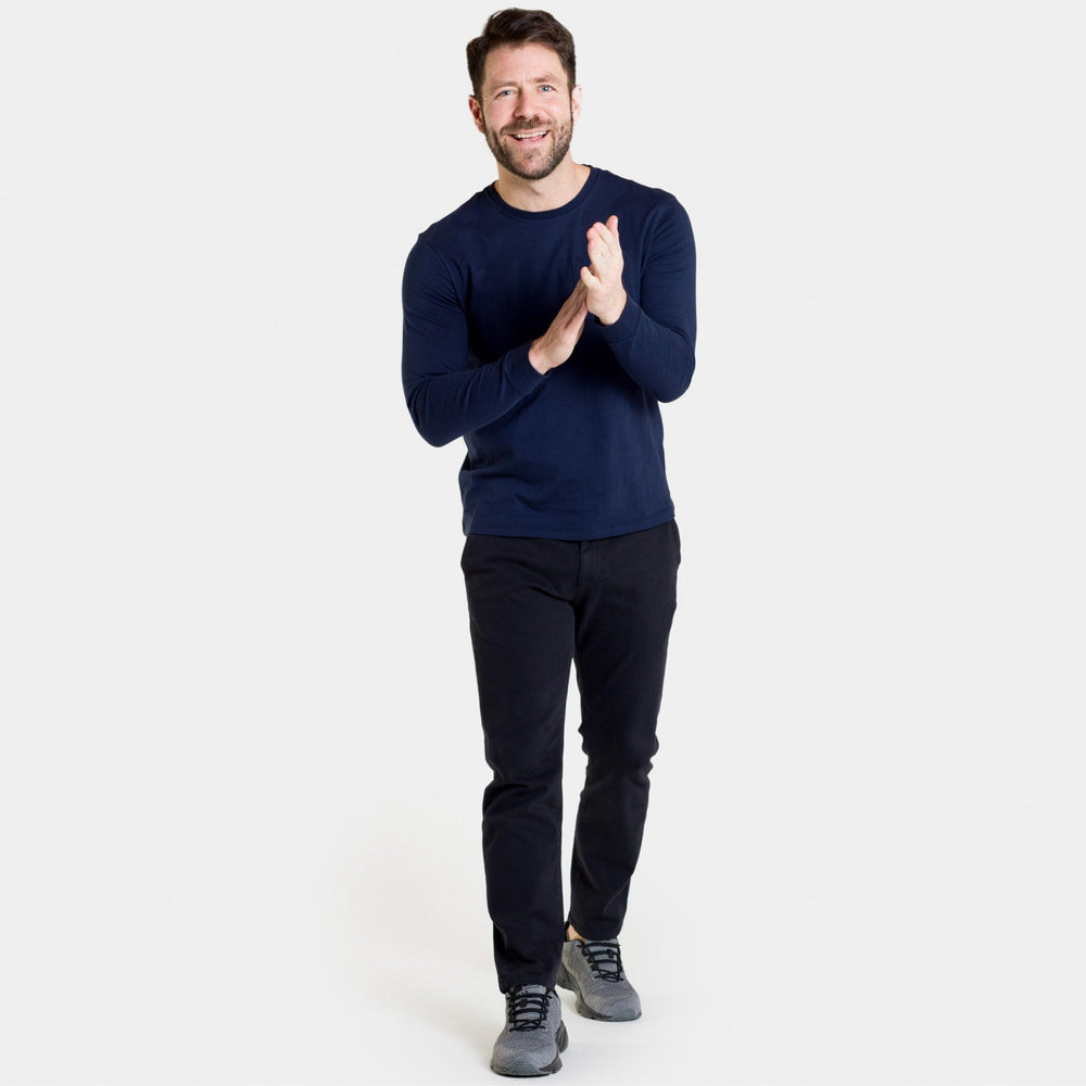 Ash & Erie Navy Long Sleeve Pima Cotton Crew Neck Tee for Short Men   Long Sleeve Premium Tee