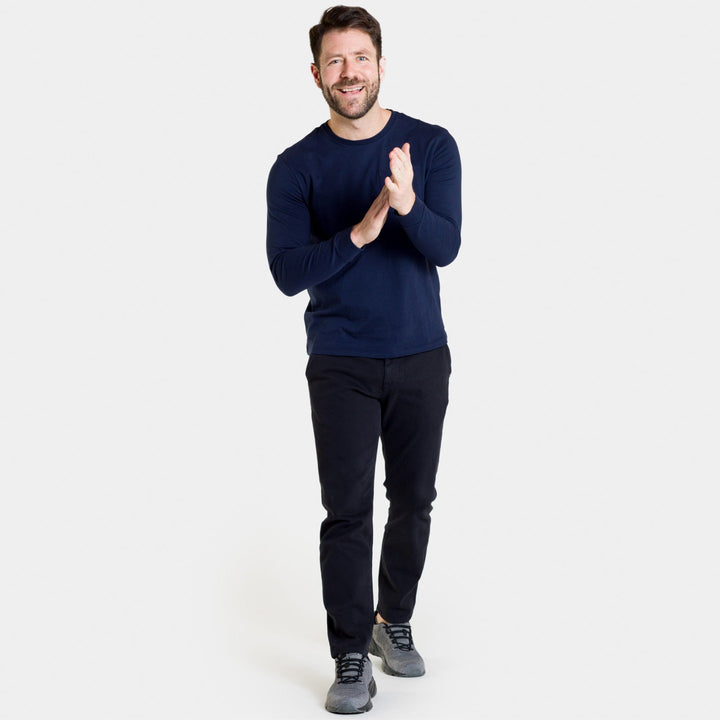Ash & Erie Navy Long Sleeve Pima Cotton Crew Neck Tee for Short Men   Long Sleeve Premium Tee