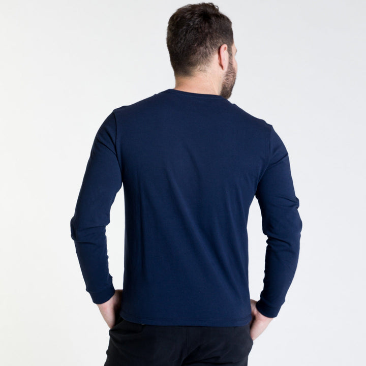 Ash & Erie Navy Long Sleeve Pima Cotton Crew Neck Tee for Short Men   Long Sleeve Premium Tee