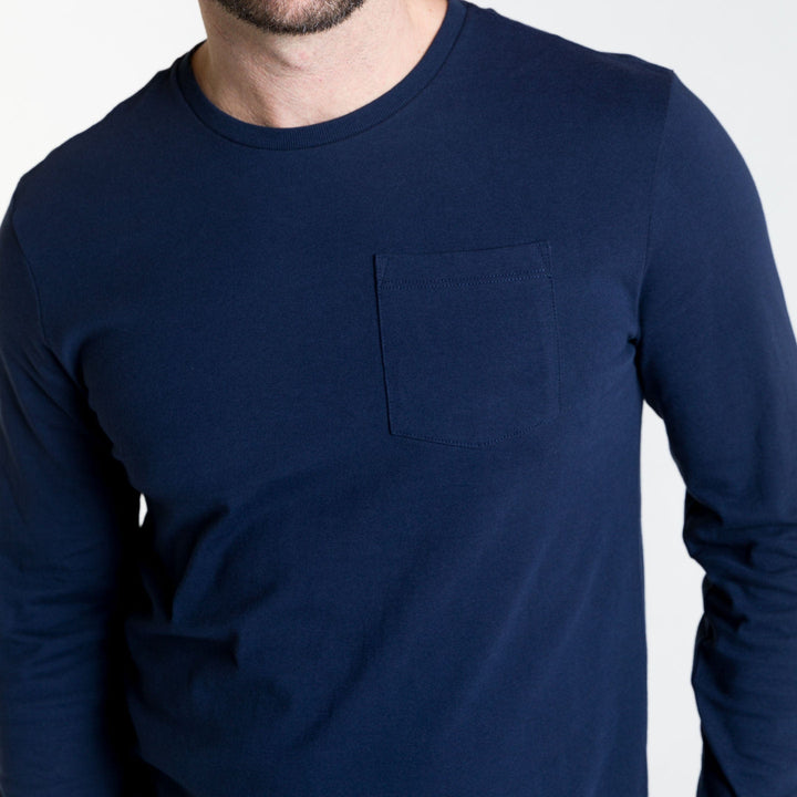 Ash & Erie Navy Long Sleeve Pima Cotton Crew Neck Tee for Short Men   Long Sleeve Premium Tee