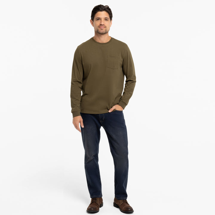 Ash & Erie Olive Long Sleeve Pima Cotton Crew Neck Tee for Short Men   Long Sleeve Premium Tee