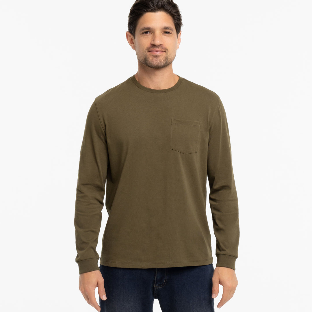 Ash & Erie Olive Long Sleeve Pima Cotton Crew Neck Tee for Short Men   Long Sleeve Premium Tee