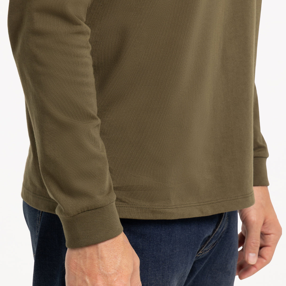 Ash & Erie Olive Long Sleeve Pima Cotton Crew Neck Tee for Short Men   Long Sleeve Premium Tee