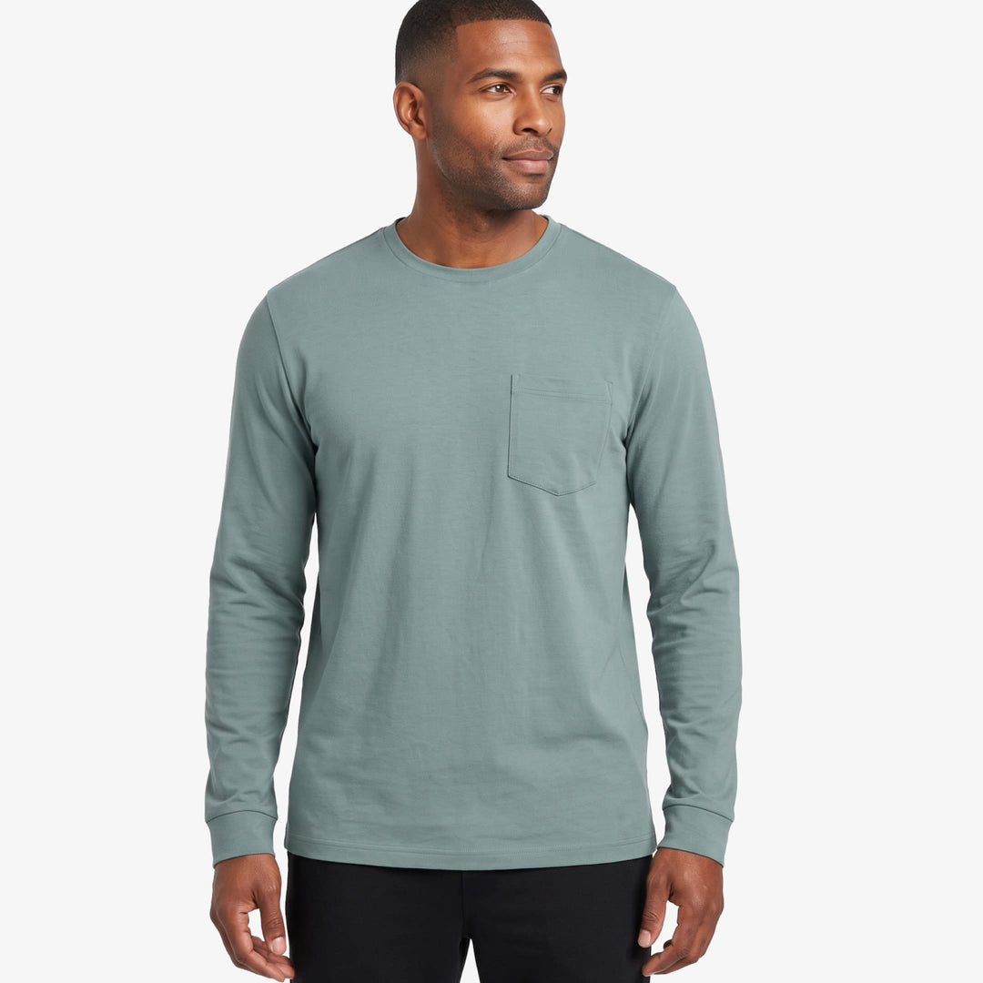 Ash & Erie Ridge Long Sleeve Pima Cotton Crew Neck Tee for Short Men   Long Sleeve Premium Tee