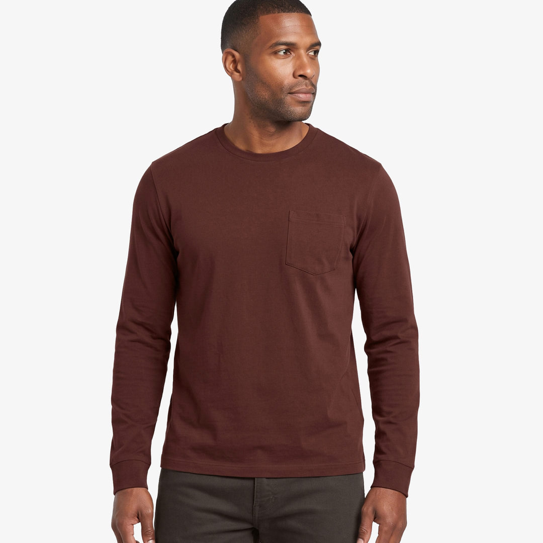 Ash & Erie Rum Long Sleeve Pima Cotton Crew Neck Tee for Short Men   Long Sleeve Premium Tee