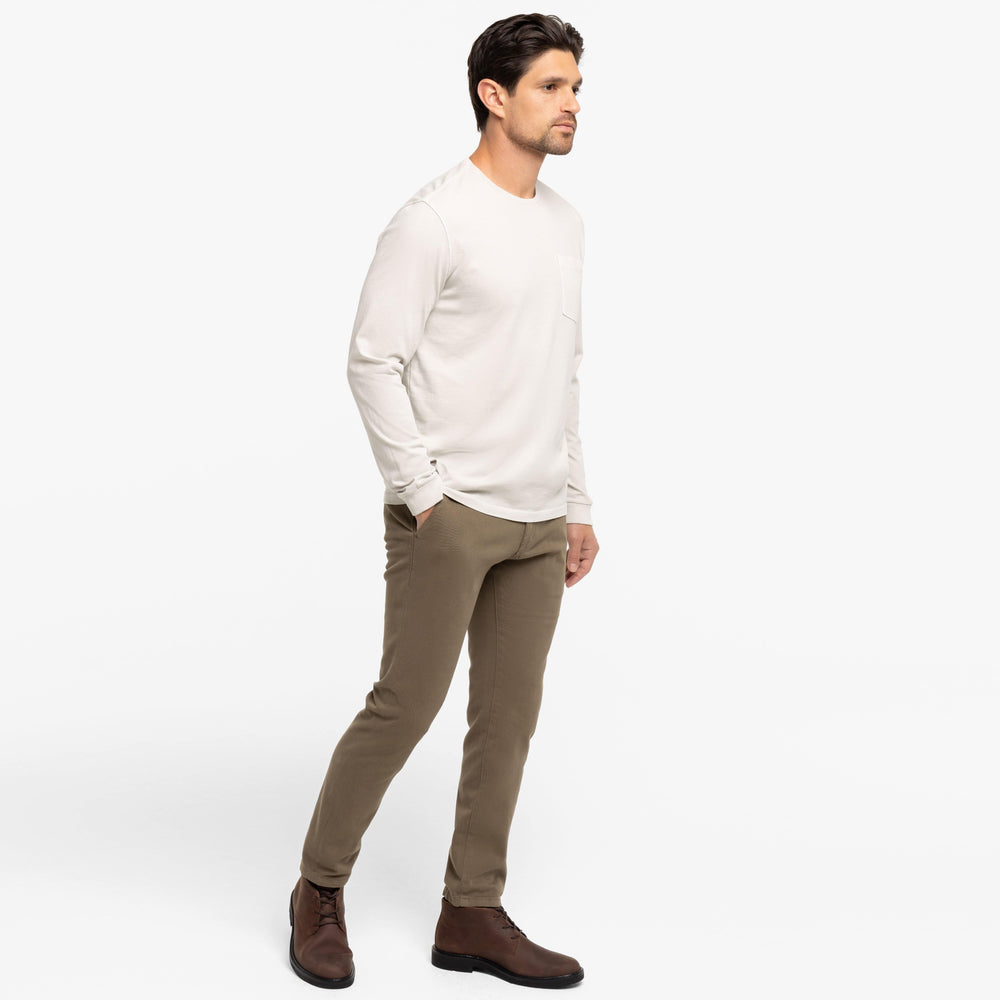 Ash & Erie Washed Oat Long Sleeve Pima Cotton Crew Neck Tee for Short Men   Long Sleeve Premium Tee