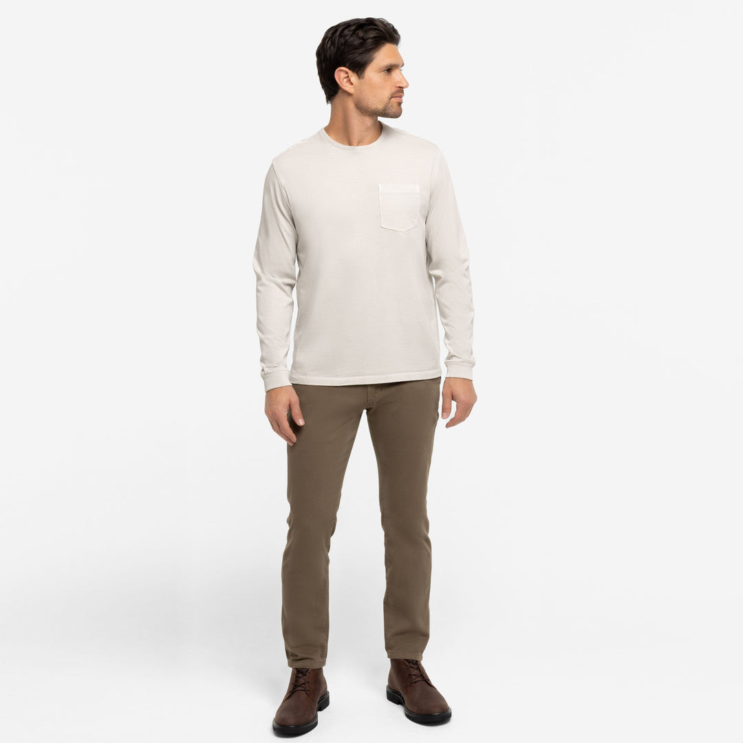 Ash & Erie Washed Oat Long Sleeve Pima Cotton Crew Neck Tee for Short Men   Long Sleeve Premium Tee