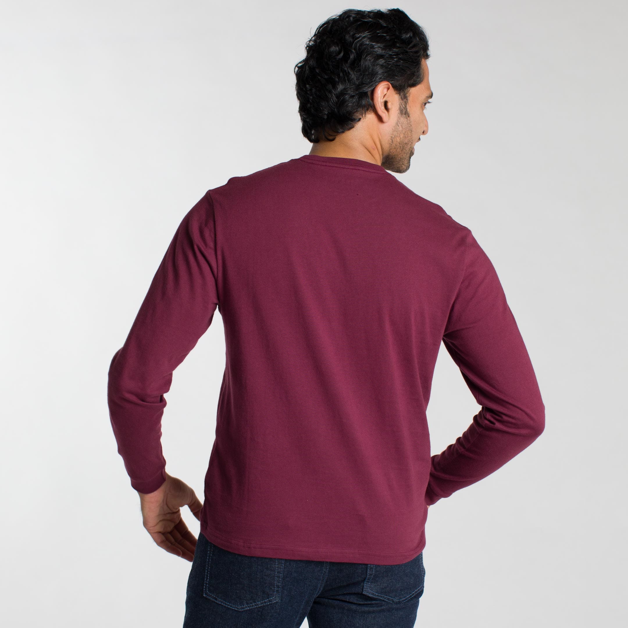 Ash & Erie Burgundy Long Sleeve Pocket Tee for Short Men   Long Sleeve Tee