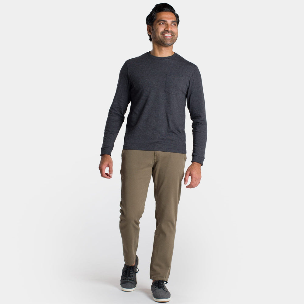 Ash & Erie Heather Black Long Sleeve Pocket Tee for Short Men   Long Sleeve Tee