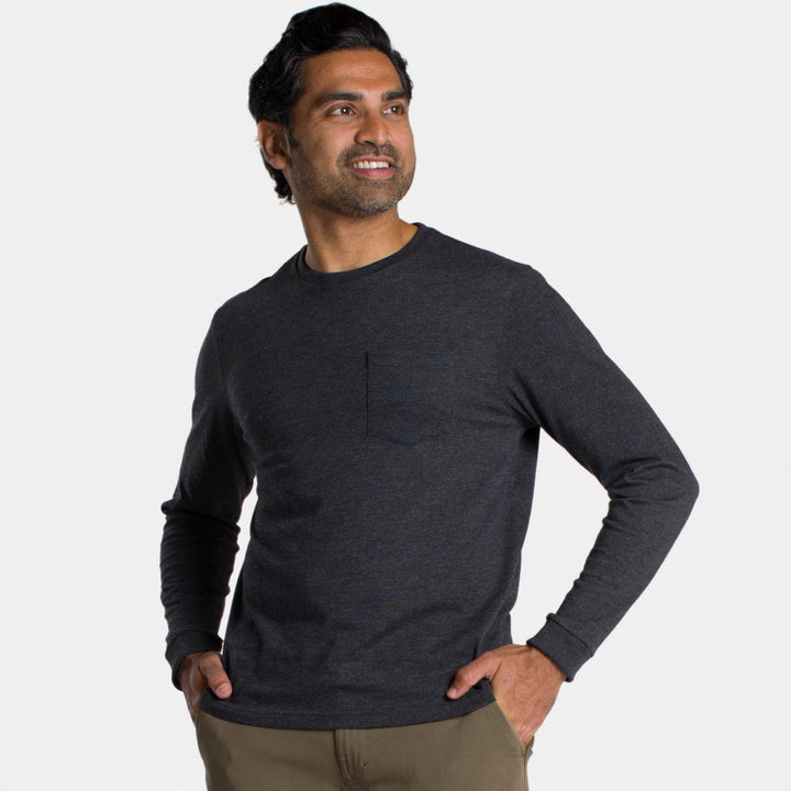 Ash & Erie Heather Black Long Sleeve Pocket Tee for Short Men   Long Sleeve Tee