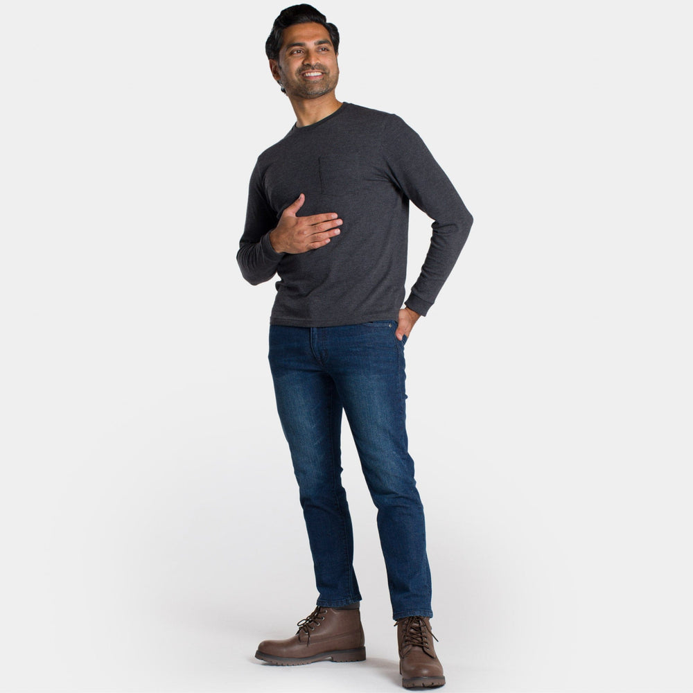 Ash & Erie Heather Charcoal Long Sleeve Pocket Tee for Short Men   Long Sleeve Tee