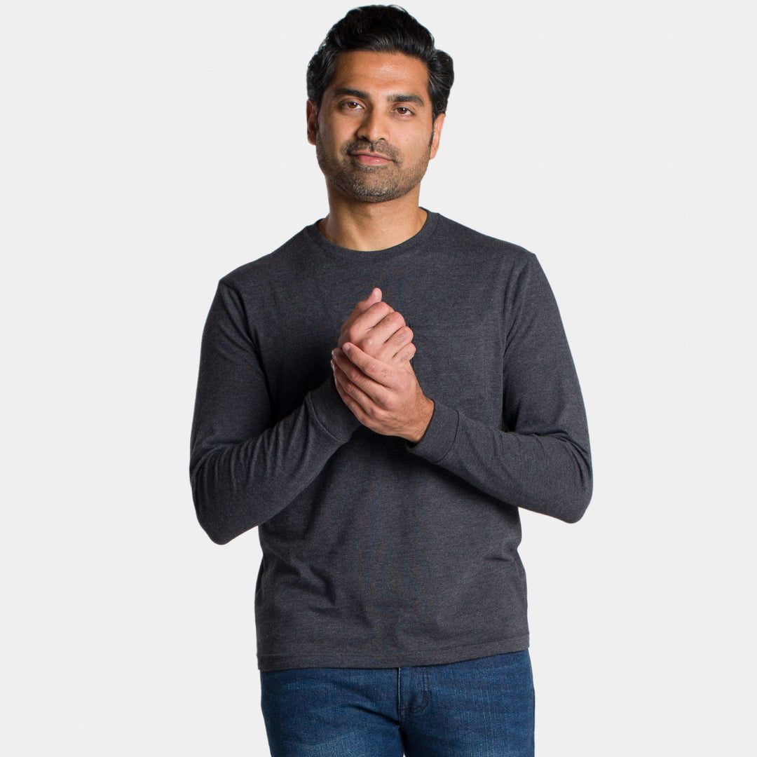 Ash & Erie Heather Charcoal Long Sleeve Pocket Tee for Short Men   Long Sleeve Tee