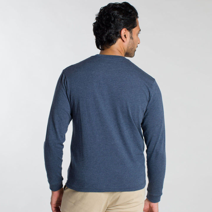 Ash & Erie Heather Dark Navy Long Sleeve Pocket Tee for Short Men   Long Sleeve Tee