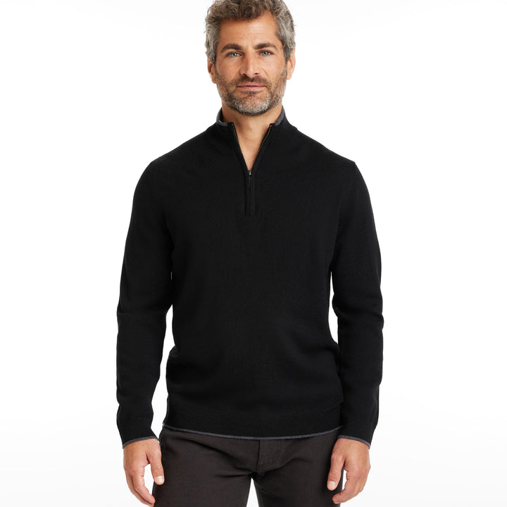 Ash & Erie Black Merino Quarter-Zip Sweater for Short Men   Merino Wool Sweater