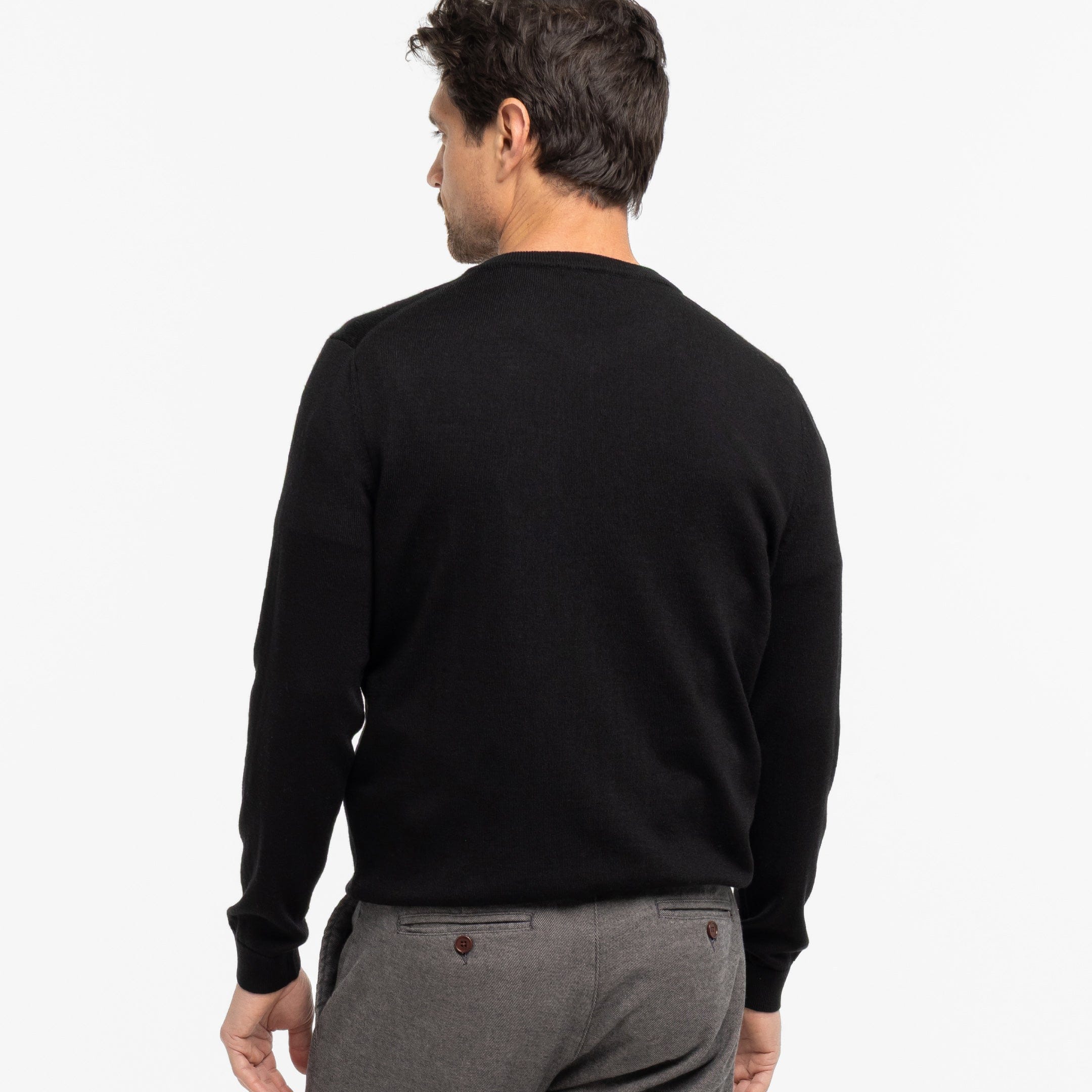 Buy Black Merino V-Neck Sweater for Short Men | Ash & Erie   Merino Wool Sweater