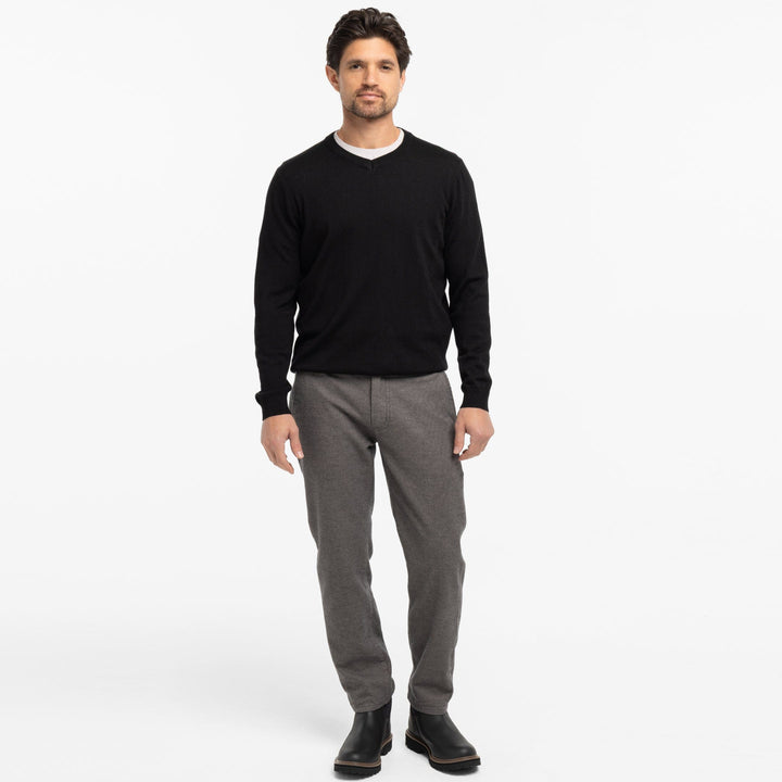 Buy Black Merino V-Neck Sweater for Short Men | Ash & Erie   Merino Wool Sweater