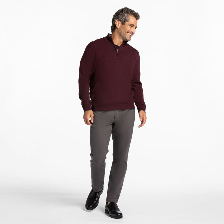 Ash & Erie Burgundy Merino Quarter-Zip Sweater for Short Men   Merino Wool Sweater