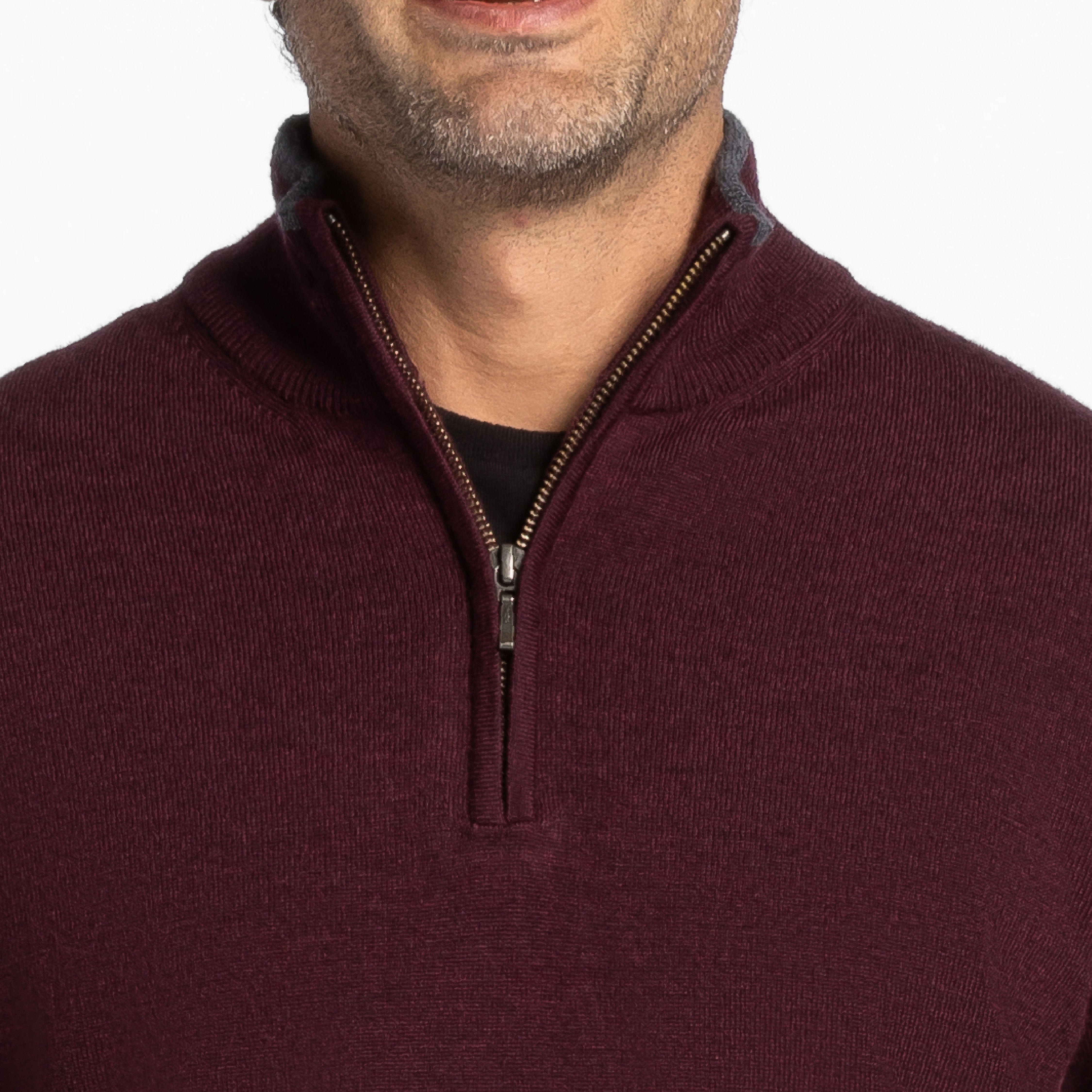Ash & Erie Burgundy Merino Quarter-Zip Sweater for Short Men   Merino Wool Sweater