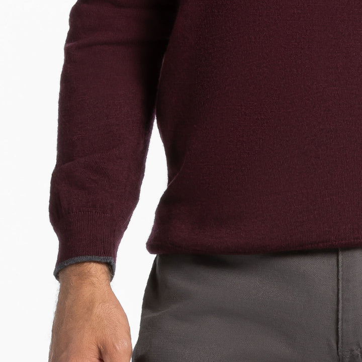 Ash & Erie Burgundy Merino Quarter-Zip Sweater for Short Men   Merino Wool Sweater