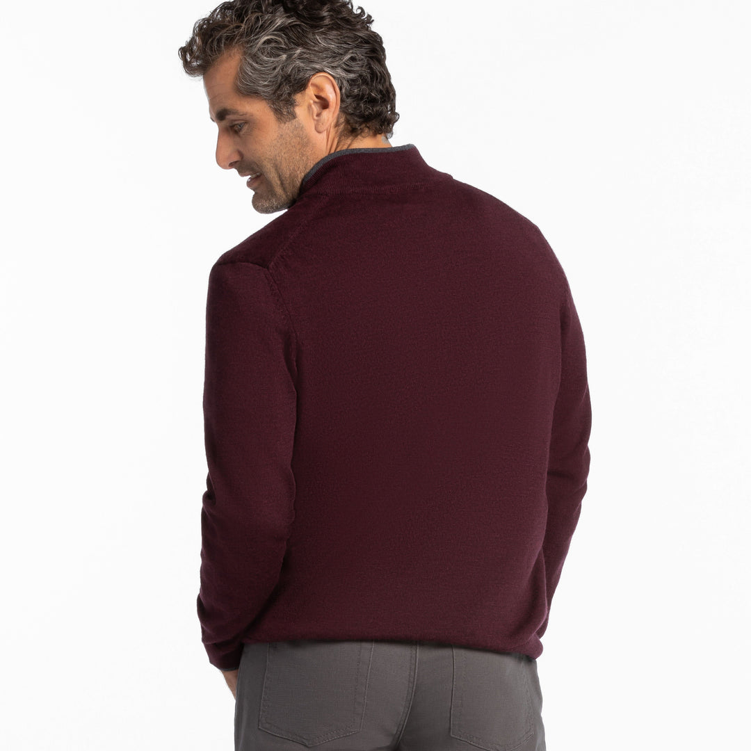 Ash & Erie Burgundy Merino Quarter-Zip Sweater for Short Men   Merino Wool Sweater