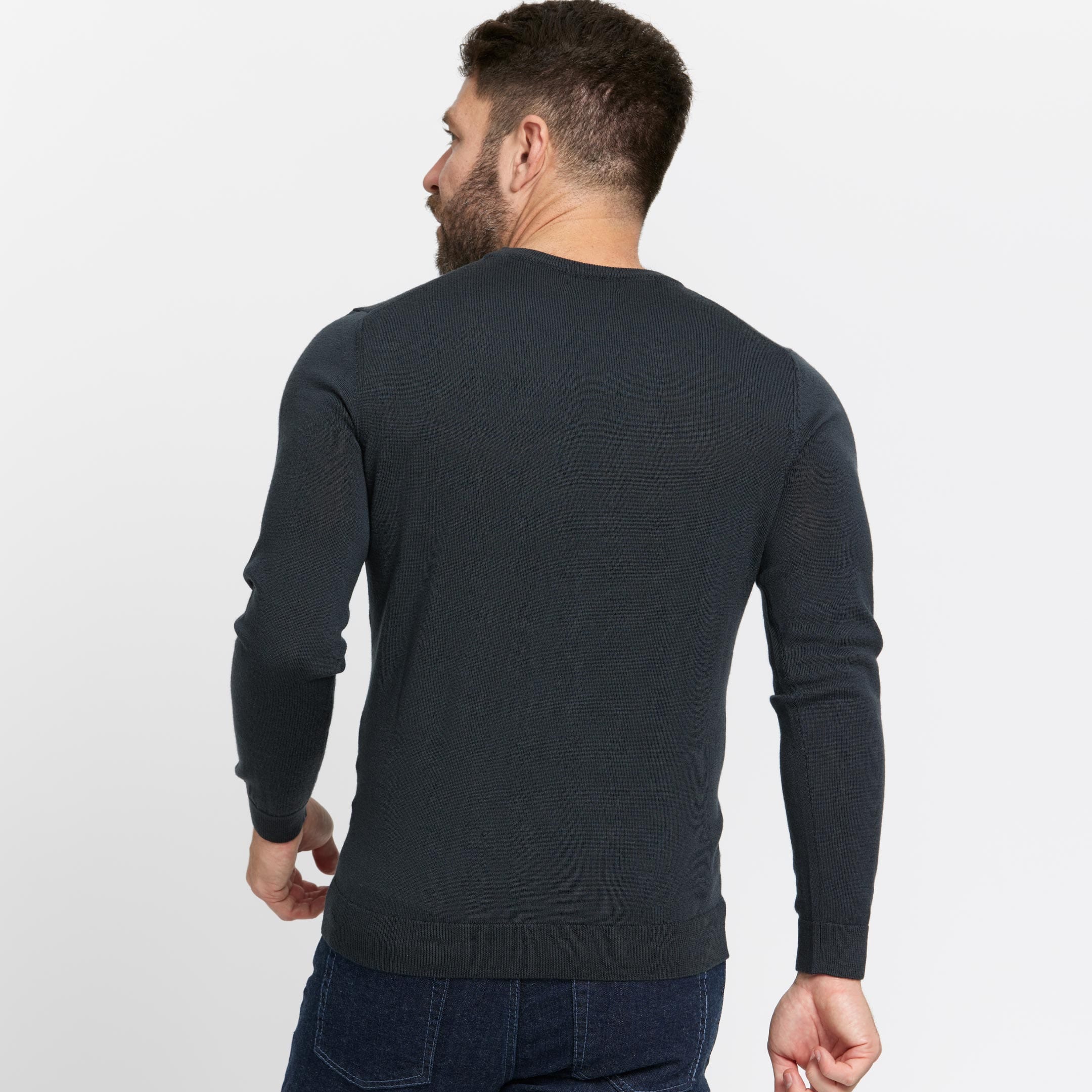 Buy Charcoal Merino Crew-Neck Sweater for Short Men | Ash & Erie   Merino Wool Sweater