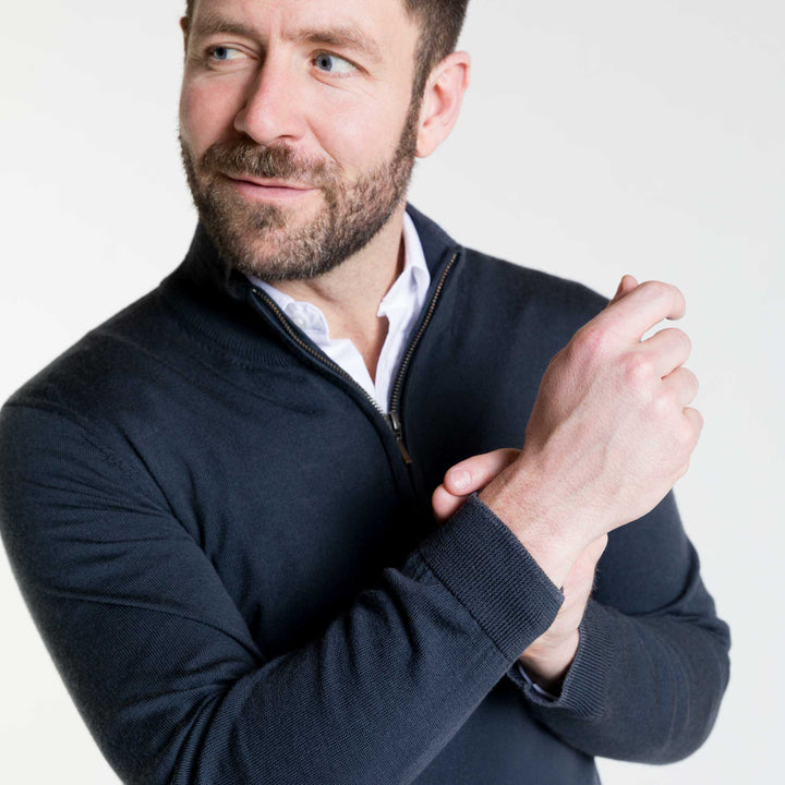 Ash & Erie Charcoal Merino Quarter-Zip Sweater for Short Men   Merino Wool Sweater