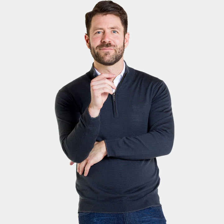 Ash & Erie Charcoal Merino Quarter-Zip Sweater for Short Men   Merino Wool Sweater