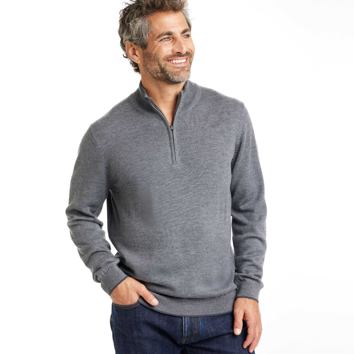 Ash & Erie Heather Grey Merino Quarter-Zip Sweater for Short Men   Merino Wool Sweater