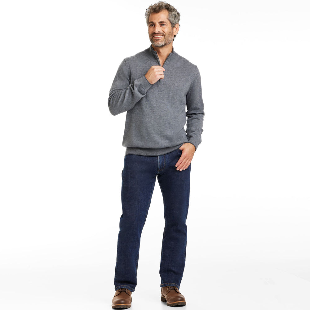 Ash & Erie Heather Grey Merino Quarter-Zip Sweater for Short Men   Merino Wool Sweater